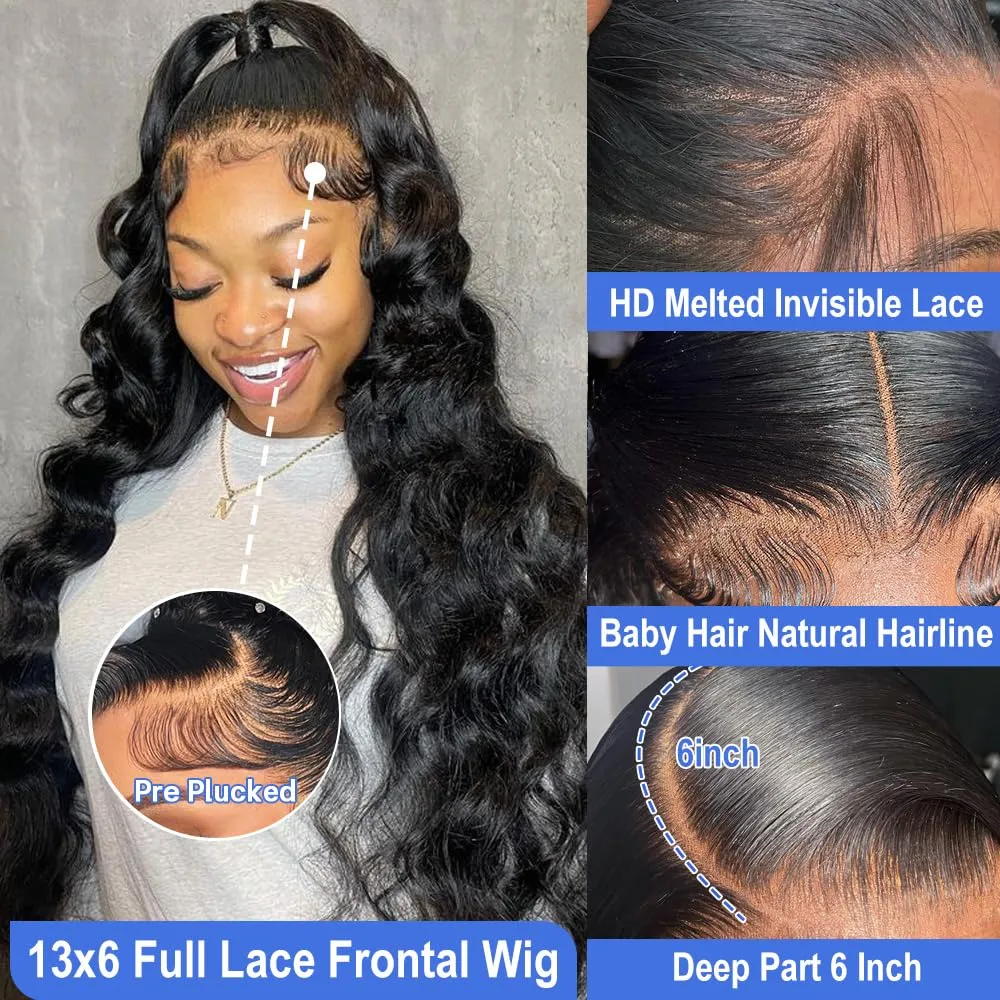 13x6 Lace Front Wigs Human Hair Pre Plucked Body Wave HD Lace Front Wigs Human Hair Glueless Wig for Women 180 Density 13x6 Frontal Wigs Body Wave Human Hair Wigs 36 Inch