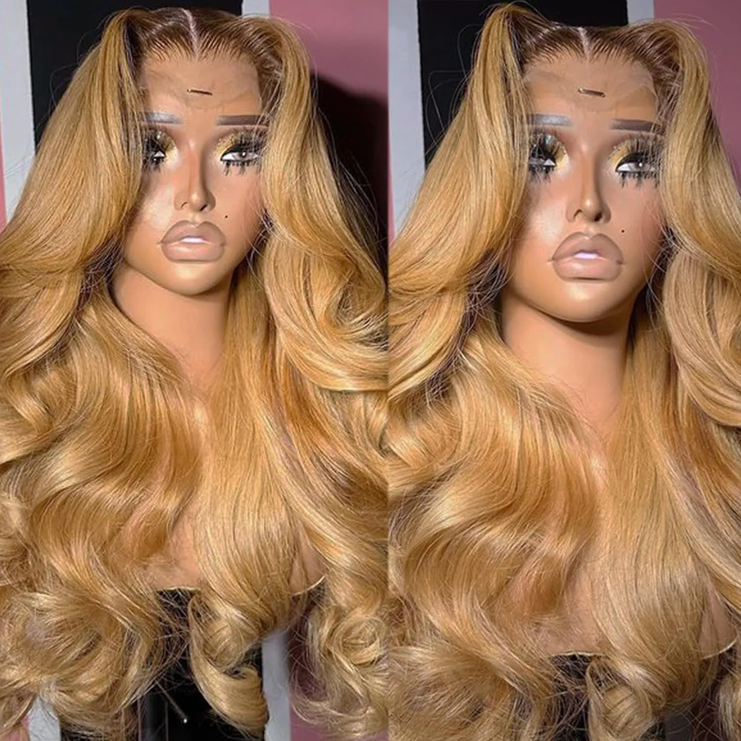 13x6 Ombre Body Wave Lace Front Wigs Human Hair Pre Plucked 180% Density Chocolate Brown to Honey Blonde Frontal Wigs Human Hair HD Lace Wig Glueless Wig for Black Women Bleached Knots 18 Inch