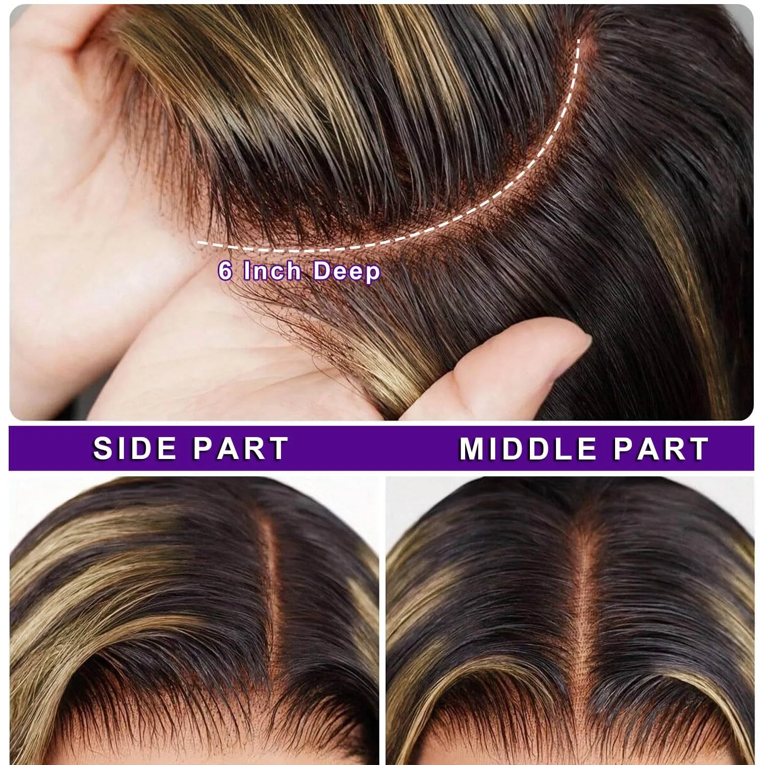 13x6 Synthetic Lace Front Wig - Glueless Ready to Wear 26" Synthetic Wigs for Black Women, Pre-Plucked Baby Hair Heat-Resistant Black Blonde Highlights Wig Beginner Friendly