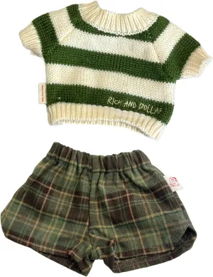 14-16''/36cm Stuffed Animals Doll Clothes Knit Sweater & Checkered Shorts Set for Teddybear/bumbly Bear and Bashful Bunny（NO Doll
