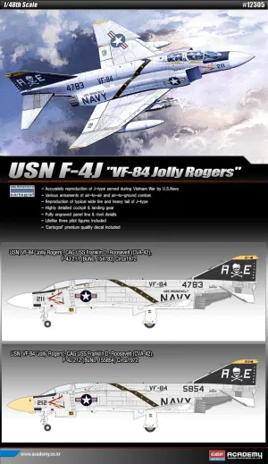 1/48 USN F-4J VF-84 Jolly Rogers 12305 with 3 Lifelike Pilot Figures - Plastic Model Kit