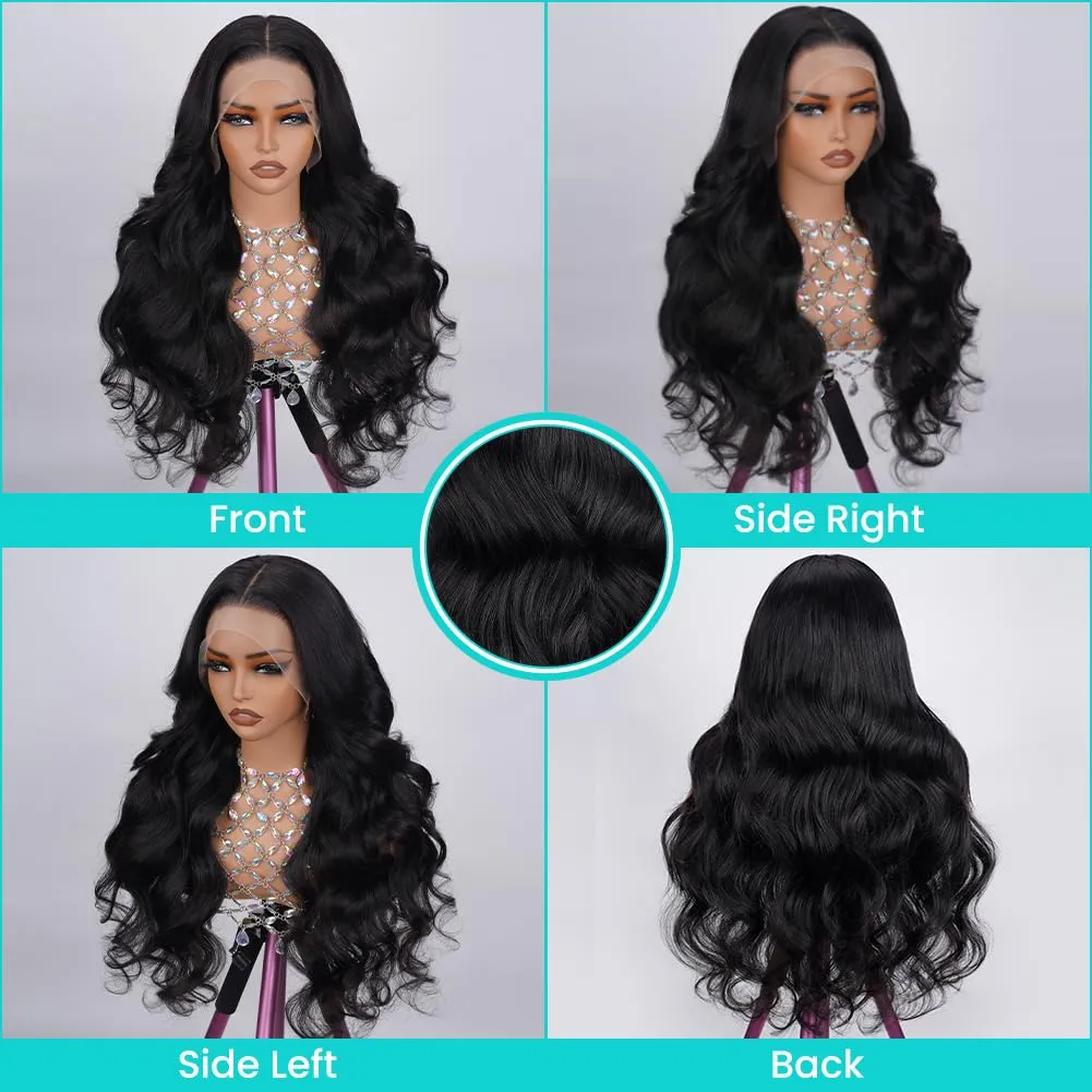 18 Inch Body Wave Lace Front Wigs Human Hair Pre Plucked 13x4 Lace Frontal Wig with Baby Hair 180% Density 9A Glueless Brazilian Virgin Human Hair Wigs for Black Women Natural Hairline Natural Color