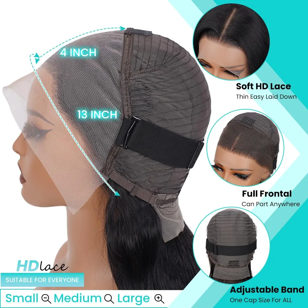 18 Inch Body Wave Lace Front Wigs Human Hair Pre Plucked 13x4 Lace Frontal Wig with Baby Hair 180% Density 9A Glueless Brazilian Virgin Human Hair Wigs for Black Women Natural Hairline Natural Color