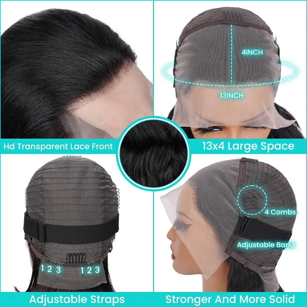 18 Inch Body Wave Lace Front Wigs Human Hair Pre Plucked 13x4 Lace Frontal Wig with Baby Hair 180% Density 9A Glueless Brazilian Virgin Human Hair Wigs for Black Women Natural Hairline Natural Color