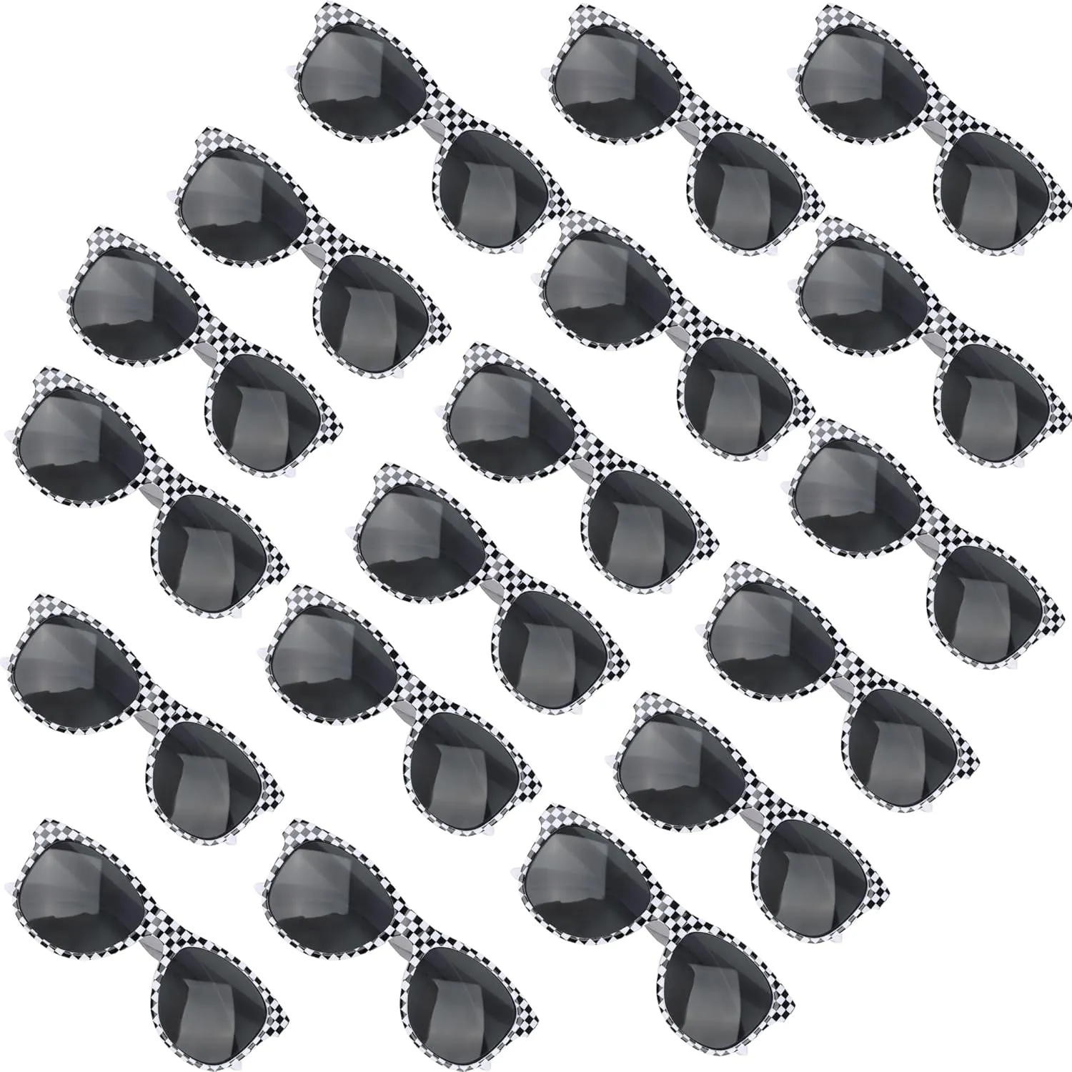 18 Pcs Race Car Checkered Sunglasses White Frame Black Checker Sunglasses for Kids Racecar Party Favor Supplies Racing Theme Birthday Gift