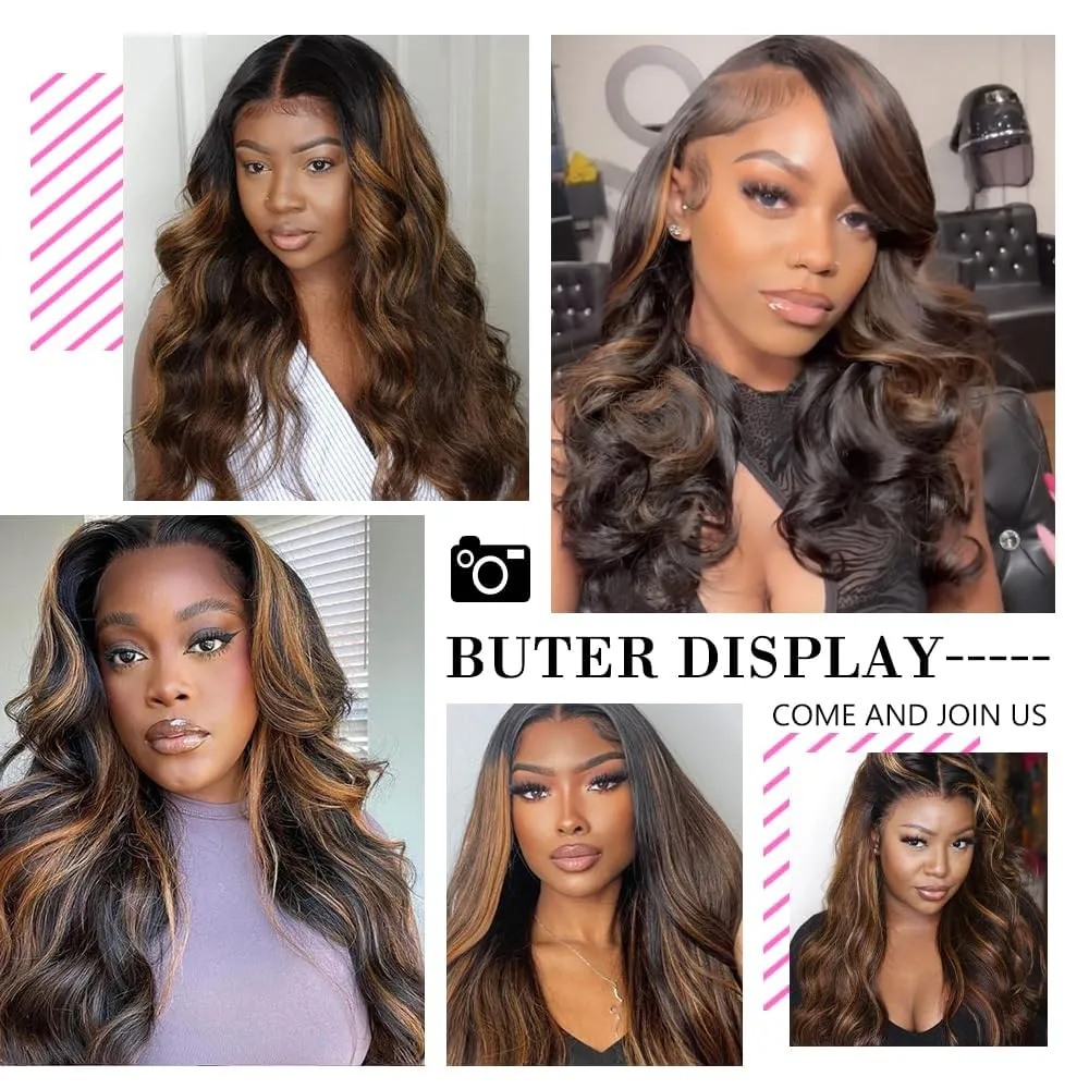18inch Ombre Lace Front Wig Human Hair 1B/30 Highlight Ombre 13x4 HD Lace Front Wigs Human Hair Pre Plucked 180% Density Light Brown Body Wave Balayage Lace Front Wigs Human Hair Wigs for Women Brown
