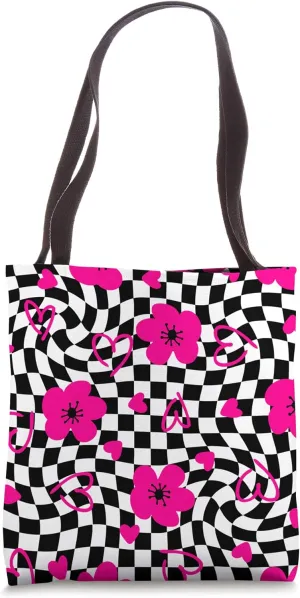 1960s vintage check floral pink Tote Bag