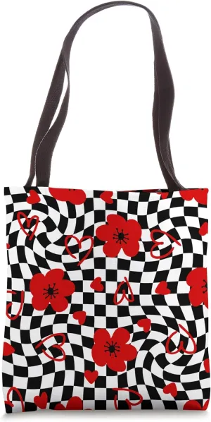 1960s vintage check floral red Tote Bag