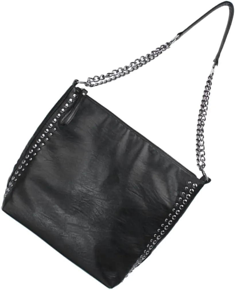 1PC Chic Rivet Shoulder Bag Large Capacity PU Leather Tote for Women Stylish Chain Design for Parties Travel Work and Shopping Durable Lightweight Smooth Touch