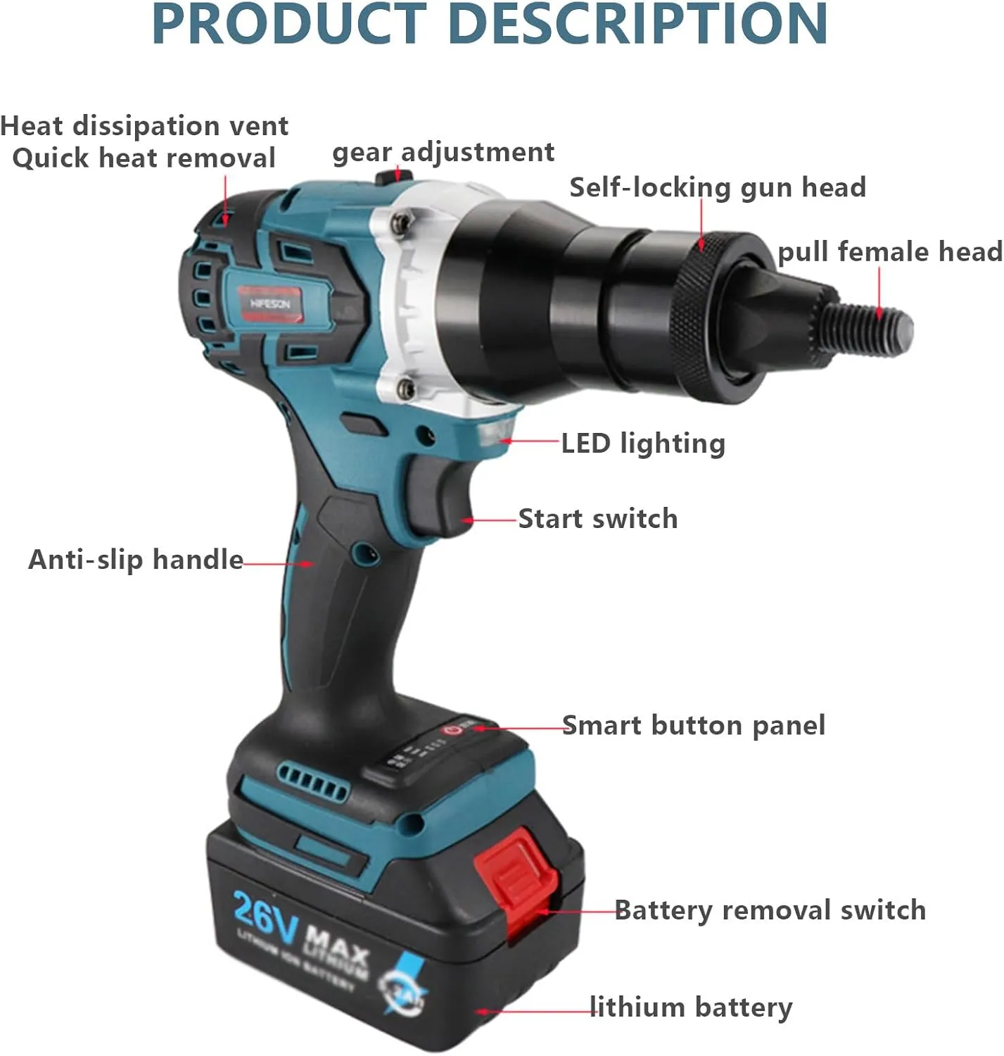 2-in-1 Cordless Rivet Nut Gun Set,Portable Automatic Rivet Gun with M3/M4/M5/M6/M8/M10/M12 Battery Powered Pop Rivet Insert Installation Tool,2Battery-5200mAh