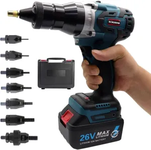 2-in-1 Cordless Rivet Nut Gun Set,Portable Automatic Rivet Gun with M3/M4/M5/M6/M8/M10/M12 Battery Powered Pop Rivet Insert Installation Tool,2Battery-5200mAh