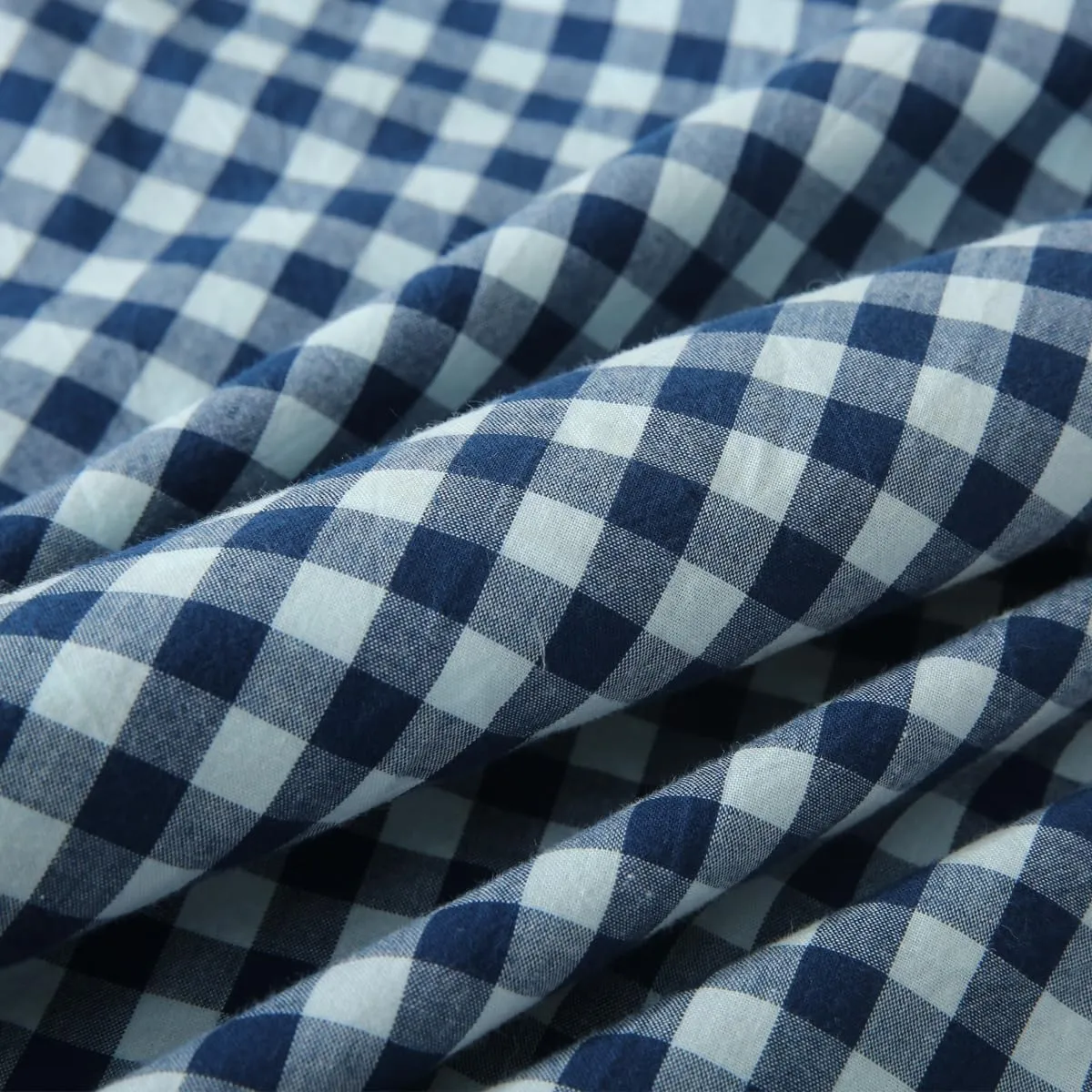 2 Pack Navy Blue/White Plaid Ruffle Throw Pillow Covers Shabby Checkered Chic Washed Cotton Gingham Pillow Shams for Bed, Sofa, Living Room-20"x20"