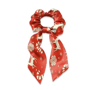 2 Pcs Christmas Reindeer Snowflake Sugar Bunny Ear Bow Bowknot Scrunchie, Red Elastic Ponytail Holder Hair Bands for Women Girls Xmas Party