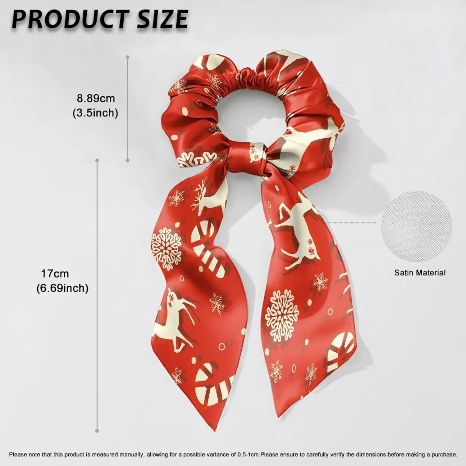 2 Pcs Christmas Reindeer Snowflake Sugar Bunny Ear Bow Bowknot Scrunchie, Red Elastic Ponytail Holder Hair Bands for Women Girls Xmas Party
