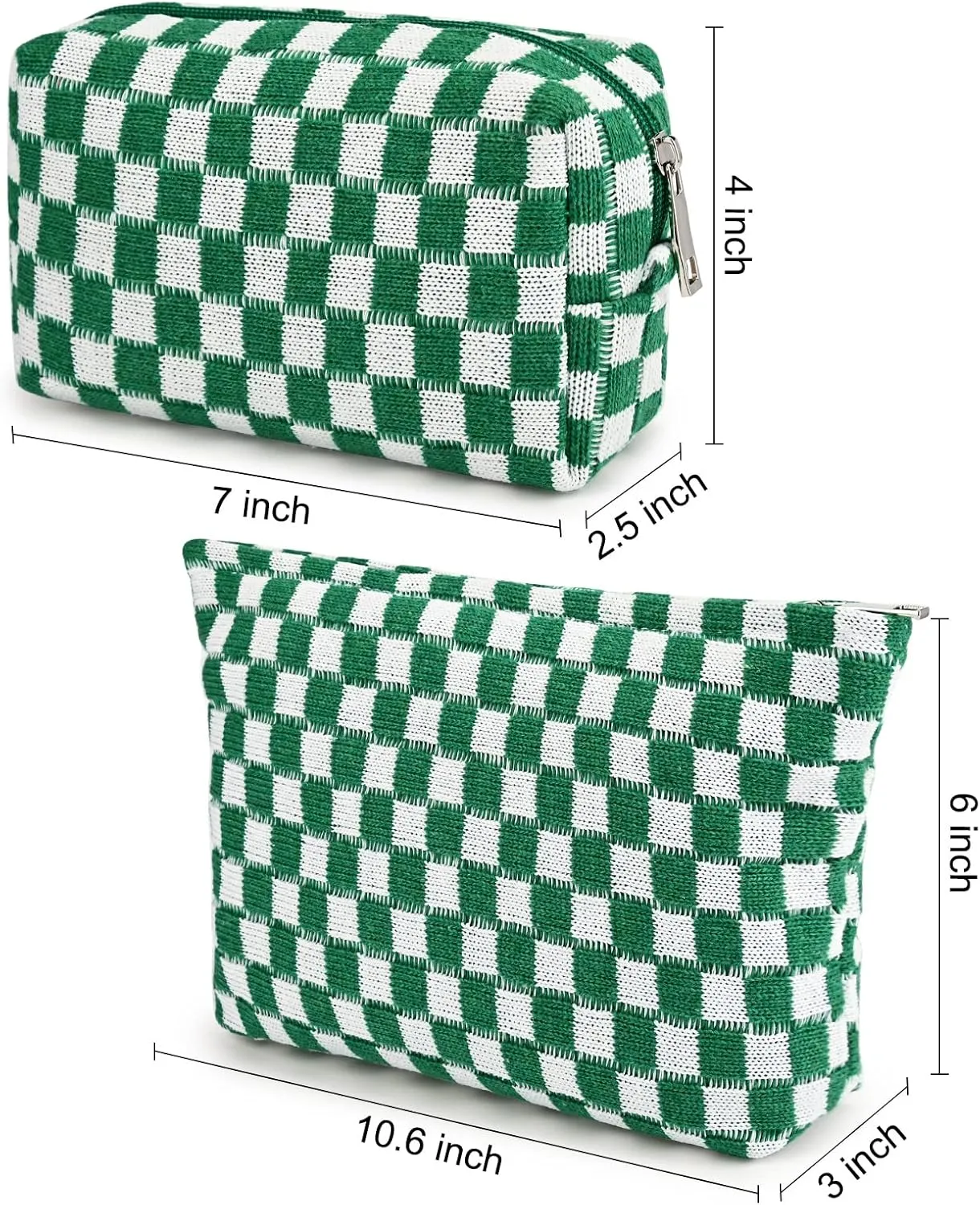 2 Pieces Makeup Bag Large Checkered Cosmetic Bag Capacity Canvas Mix Travel Toiletry Bag Organizer Cute Makeup Brushes Aesthetic Accessories Storage Bag for Women, Checkered Mix Green