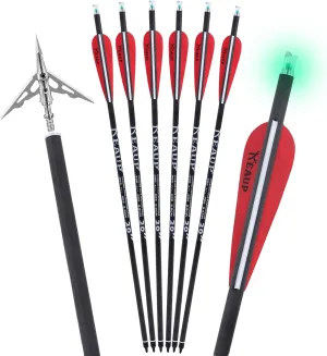 20 inch Carbon Crossbow Bolts with Crossbow Broadheads and Lighted Nocks, 6 Pack Hunting Carbon Crossbow Arrows for Archery Practice and Hunting