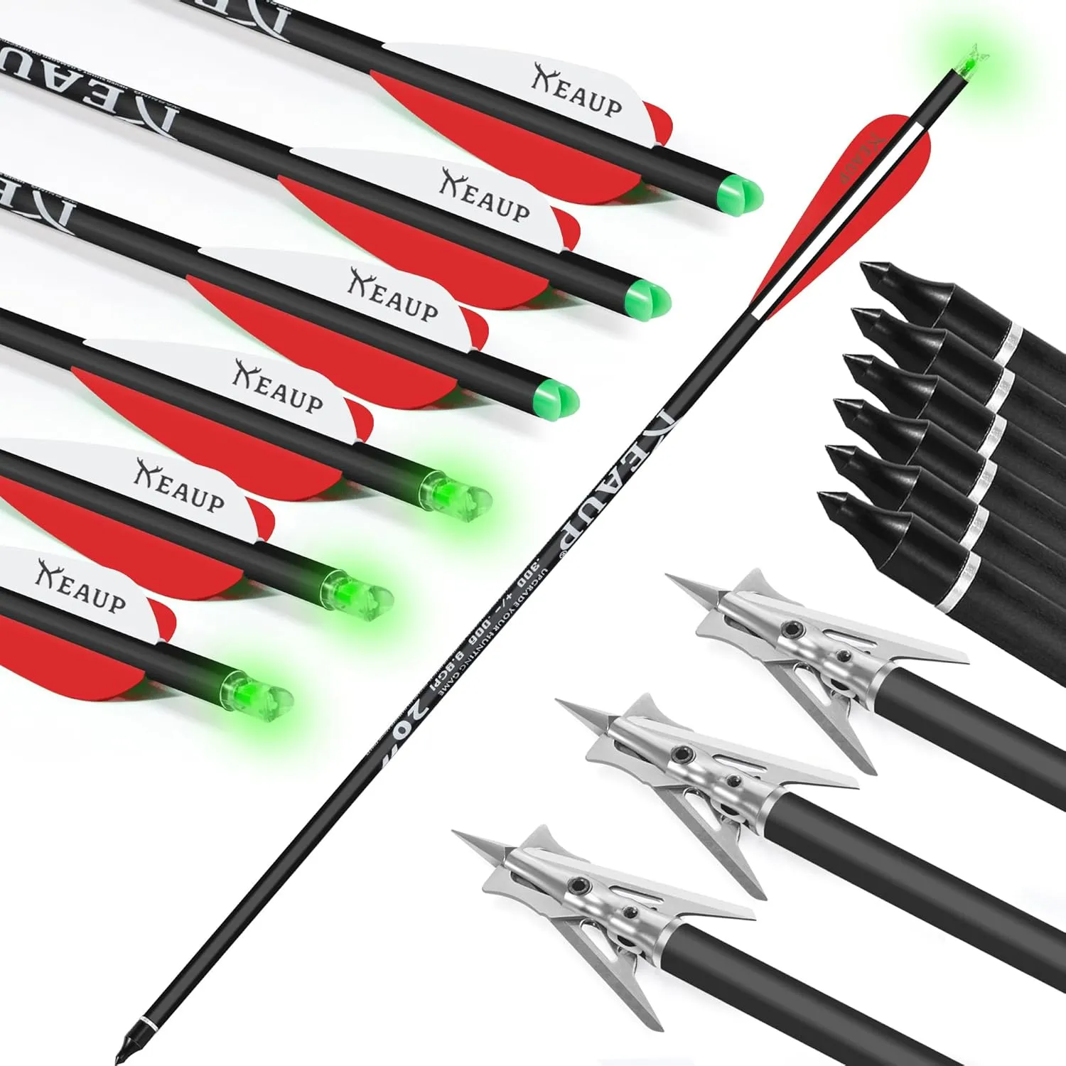 20 inch Carbon Crossbow Bolts with Crossbow Broadheads and Lighted Nocks, 6 Pack Hunting Carbon Crossbow Arrows for Archery Practice and Hunting