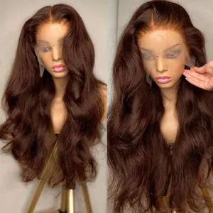 200 Density 13X6 Chocolate Brown Body Wave Lace Front Wigs Human Hair 13x6 HD Transparent Lace Front Wigs For Women Auburn Brown Colored with Baby Hair Glueless Wigs Human Hair Full And Thick 18 Inch