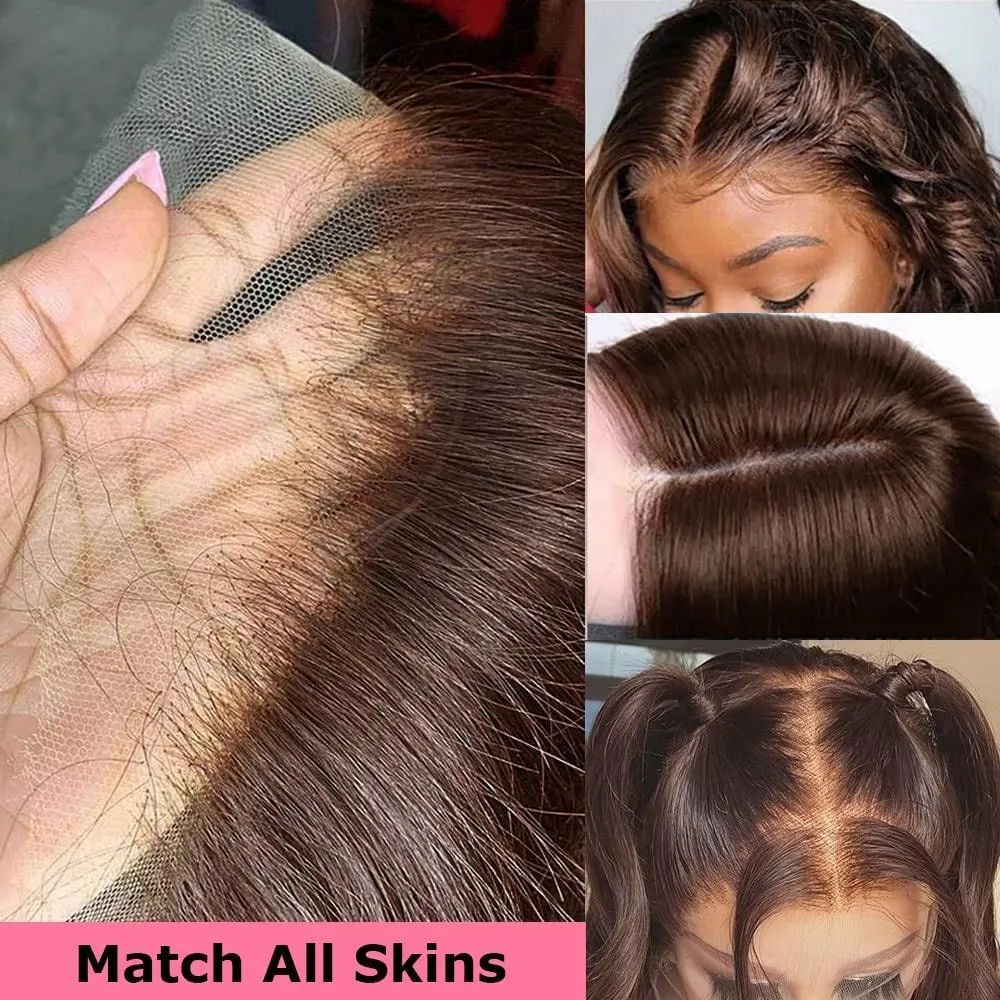 200 Density 13X6 Chocolate Brown Body Wave Lace Front Wigs Human Hair 13x6 HD Transparent Lace Front Wigs For Women Auburn Brown Colored with Baby Hair Glueless Wigs Human Hair Full And Thick 18 Inch