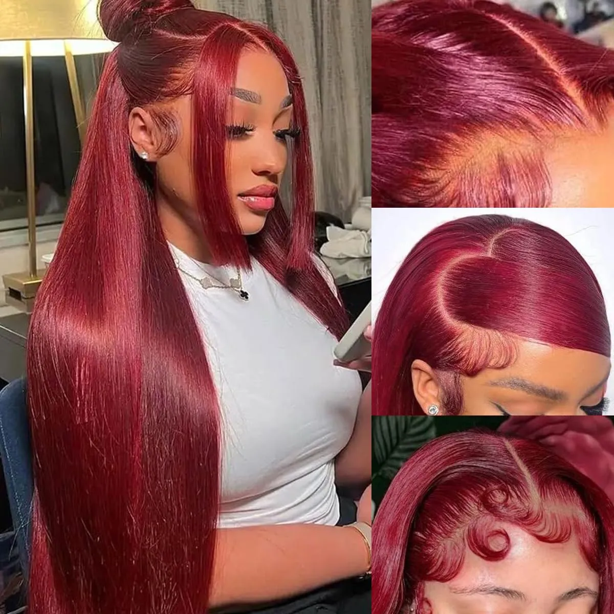200 Density Burgundy Straight Lace Front Wigs Human Hair 99J 13x6 HD Lace Frontal Red Wigs Pre Plucked With Baby Hair Brazilian Virgin Human Hair Glueless Wigs for Women Natural Hairline 24 Inch