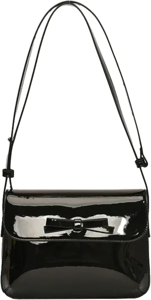 2025 Glossy Patent Leather Bowknot Small Square Crossbody Bag Women Everyday Shoulder Bag Spring Summer