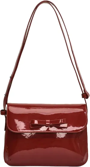 2025 Glossy Patent Leather Bowknot Small Square Crossbody Bag Women Everyday Shoulder Bag Spring Summer