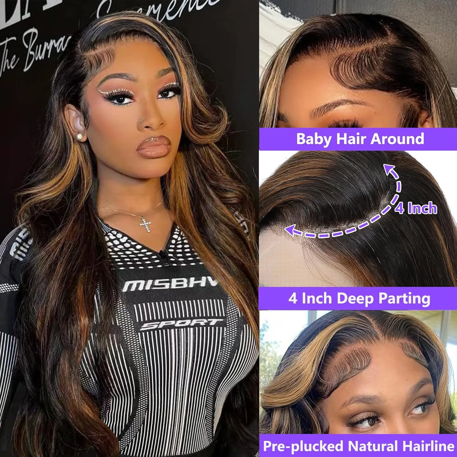 22 Inch 13x4 Ombre Lace Front Wigs Human Hair 180 Density 1B/30 Highlight Ombre 13x4 HD Transparent Lace Front Wigs Colored Balayage Wig Body Wave Human Hair Wigs for Women