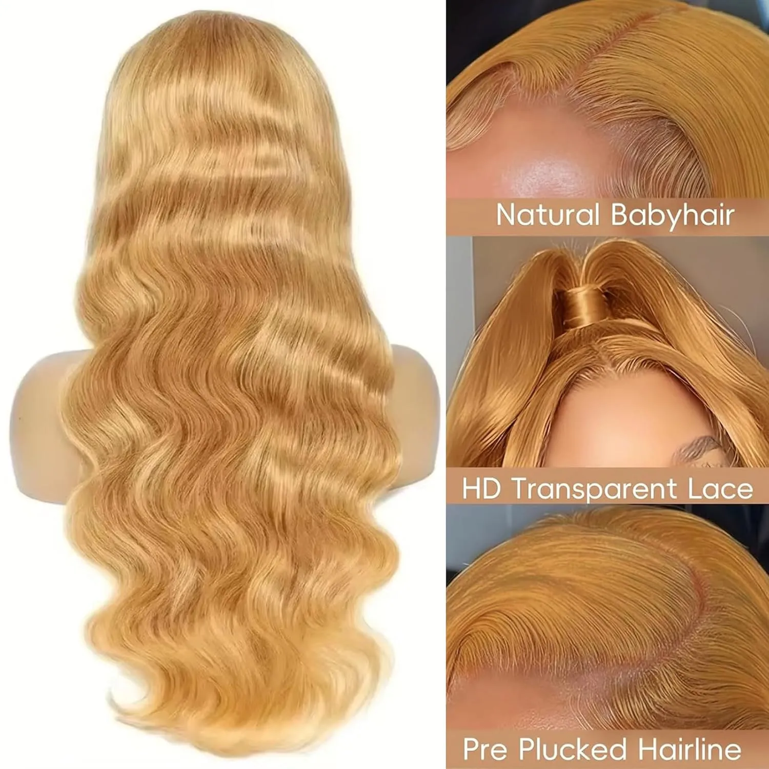 22 Inch Honey Blonde Wig Human Hair Body Wave 13x6 HD Lace Front Wigs Human Hair 27# Colored Pre Plucked Honey Blonde Body Wave Lace Front Wigs Human Hair 180% Density Glueless Wigs for Women