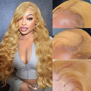 22 Inch Honey Blonde Wig Human Hair Body Wave 13x6 HD Lace Front Wigs Human Hair 27# Colored Pre Plucked Honey Blonde Body Wave Lace Front Wigs Human Hair 180% Density Glueless Wigs for Women