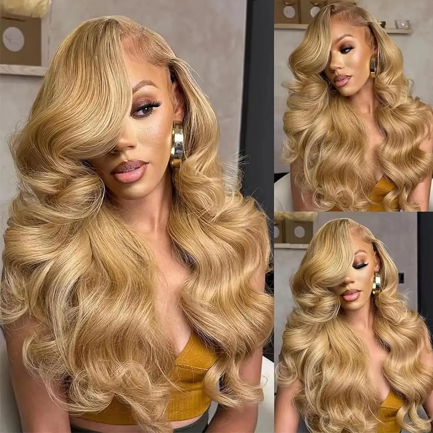 22 Inch Honey Blonde Wig Human Hair Body Wave 13x6 HD Lace Front Wigs Human Hair 27# Colored Pre Plucked Honey Blonde Body Wave Lace Front Wigs Human Hair 180% Density Glueless Wigs for Women