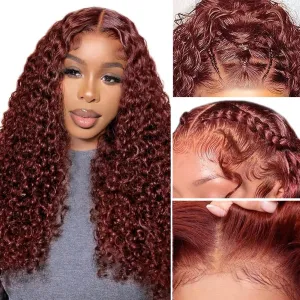 22 inch Reddish Brown 13x6 HD Lace Front Wigs Human Hair 200 density Deep Wave Lace Front Wigs Human Hair Auburn Glueless Wigs Pre Plucked with Baby Hair Copper Red Curly Wig