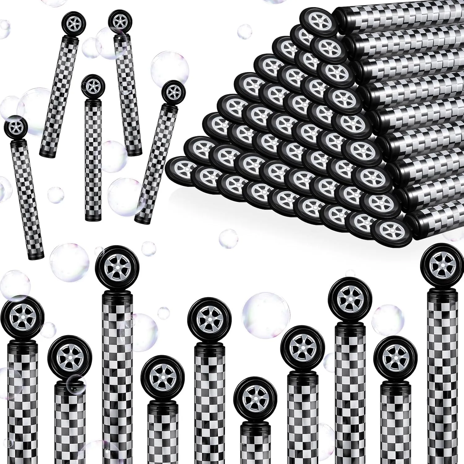 24 Pcs Race Car Party Favors Checkered Bubble Wands Black and White Checkered Mini Bubble Wand for Race Car Birthday Party Supplies Activity Prizes Piñata Goodie Bag Stuffers Gifts