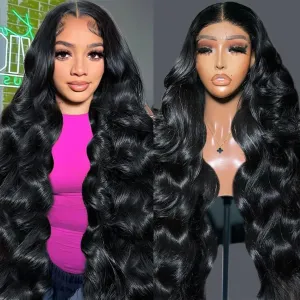 250% Density 13x6 Full Lace Front Human Hair Wigs For Women #1 Dark Black Color Lace Frontal Wigs 280g HD Transparent Lace Wigs (28 Inch)