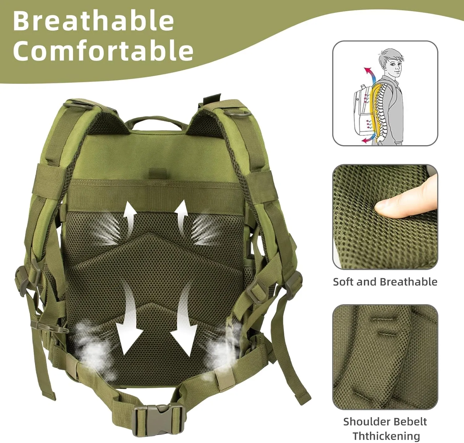 25L Small Military Tactical Backpack For Men Woman Molle Army Pack Survival Bug Out Bag Hiking Rucksack Gym Backpacks With Bottle Holder Outdoor Camping Work Daypack Green