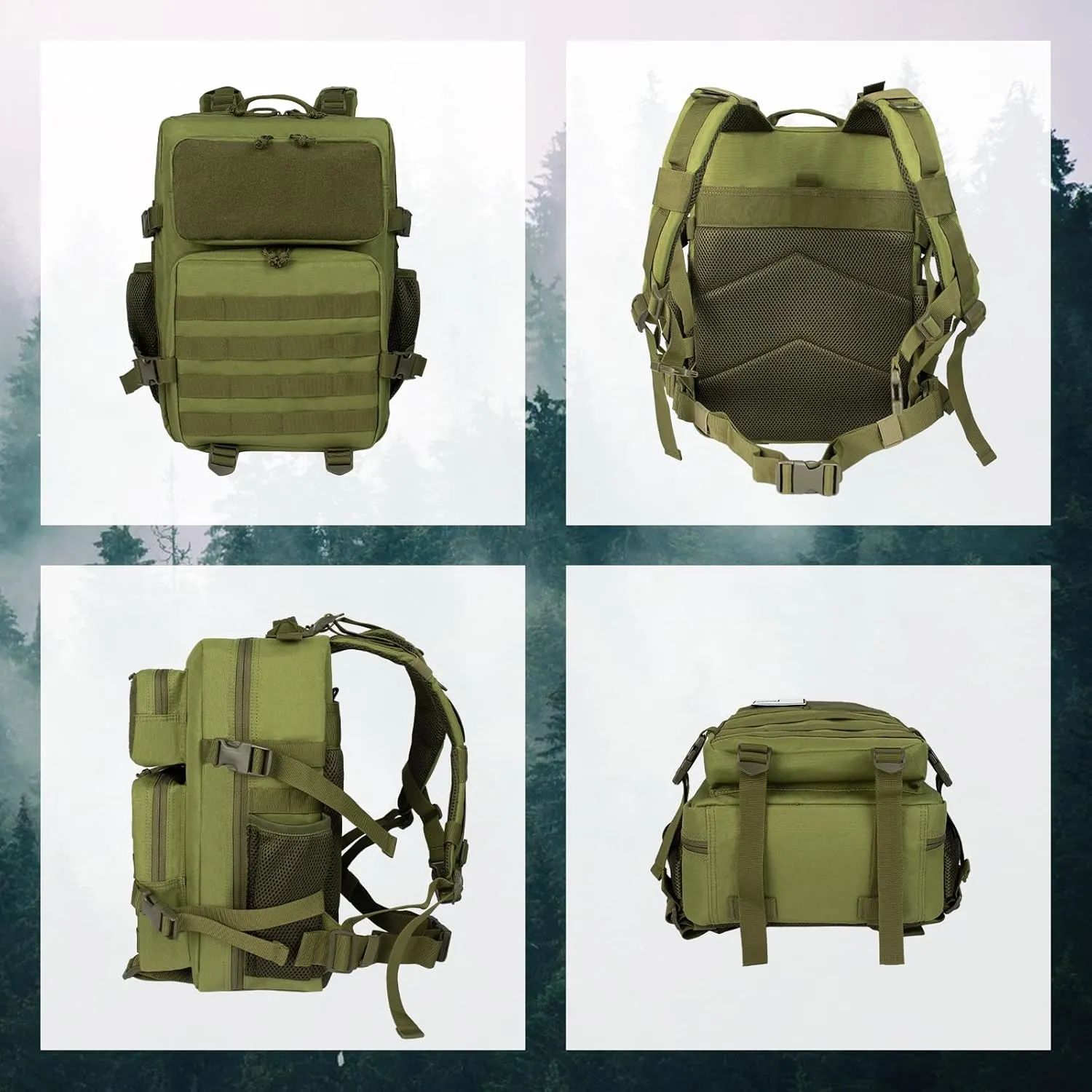 25L Small Military Tactical Backpack For Men Woman Molle Army Pack Survival Bug Out Bag Hiking Rucksack Gym Backpacks With Bottle Holder Outdoor Camping Work Daypack Green