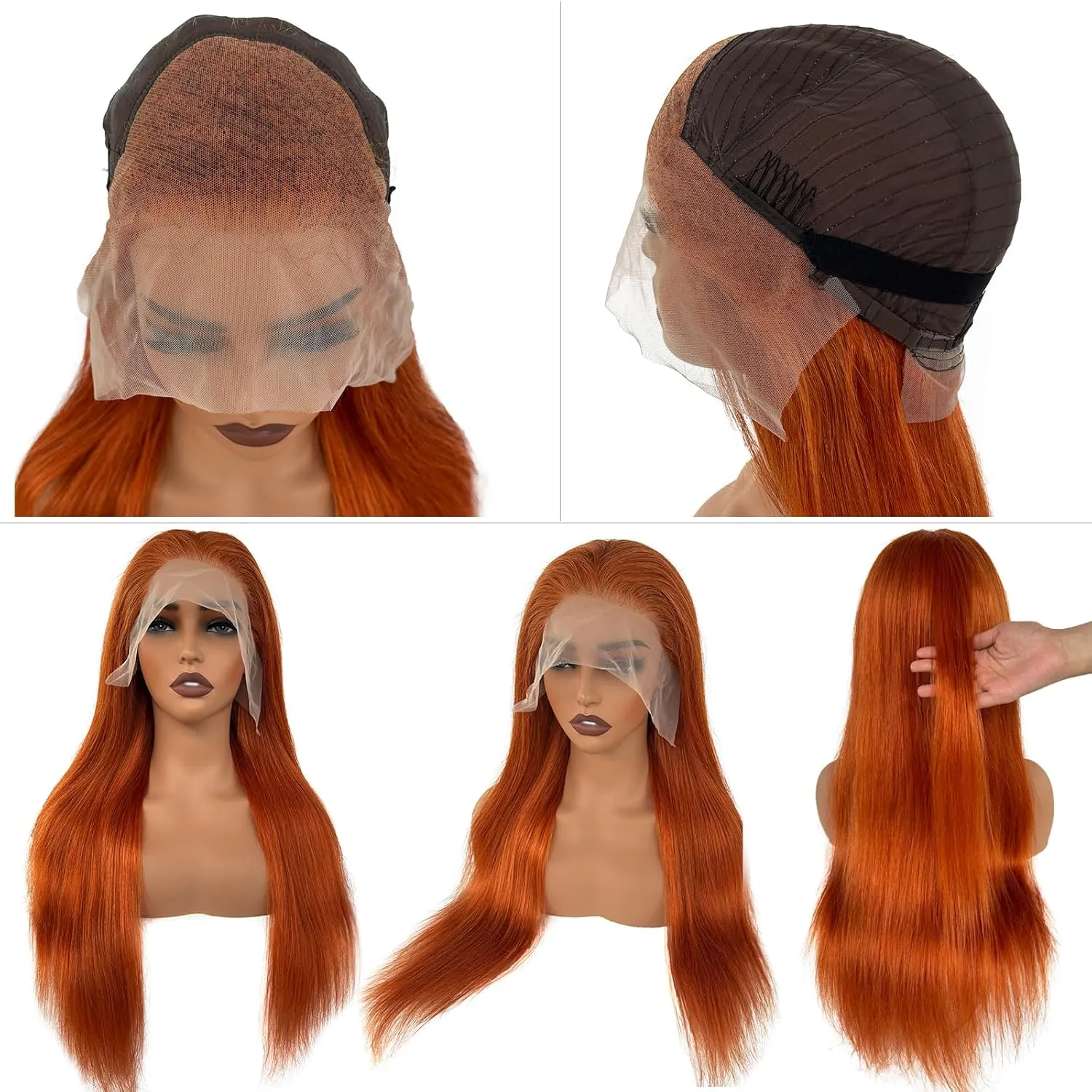 28-Inch #350 Ginger Orange Lace Front Wigs for Women - Pre-Plucked Straight 13x4 HD Lace Frontal Ginger Lace Front Human Hair Wig with Baby Hair - 180% Density