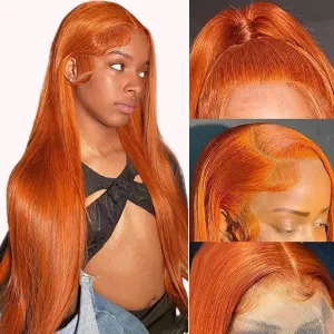 28-Inch #350 Ginger Orange Lace Front Wigs for Women - Pre-Plucked Straight 13x4 HD Lace Frontal Ginger Lace Front Human Hair Wig with Baby Hair - 180% Density