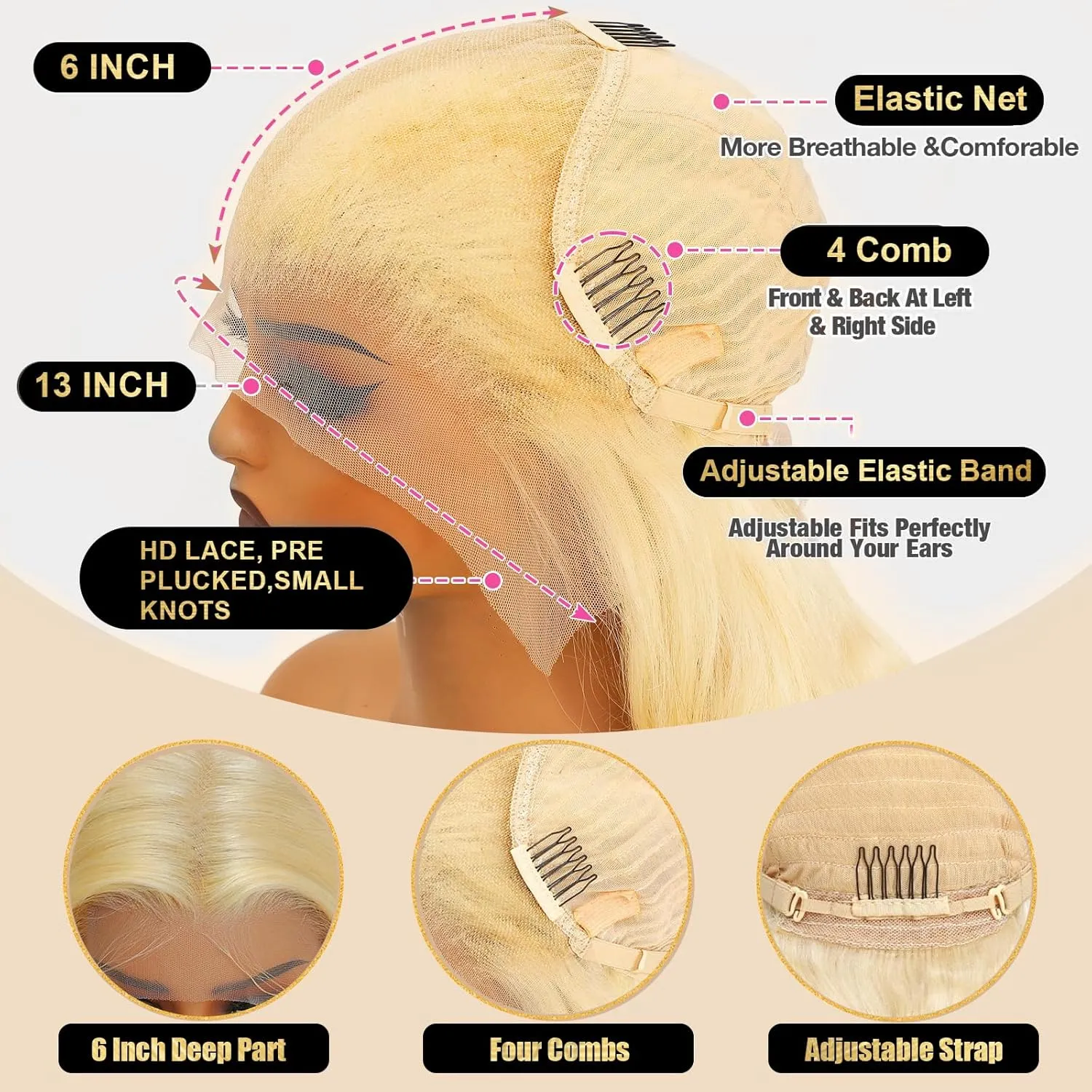 28 Inch 613 13x6 Lace Front Wig Human Hair 200 Density Body Wave Blonde HD Lace Front Wigs Human Hair Pre Plucked Blonde Wig Human Hair 613 Lace Frontal Wigs Human Hair