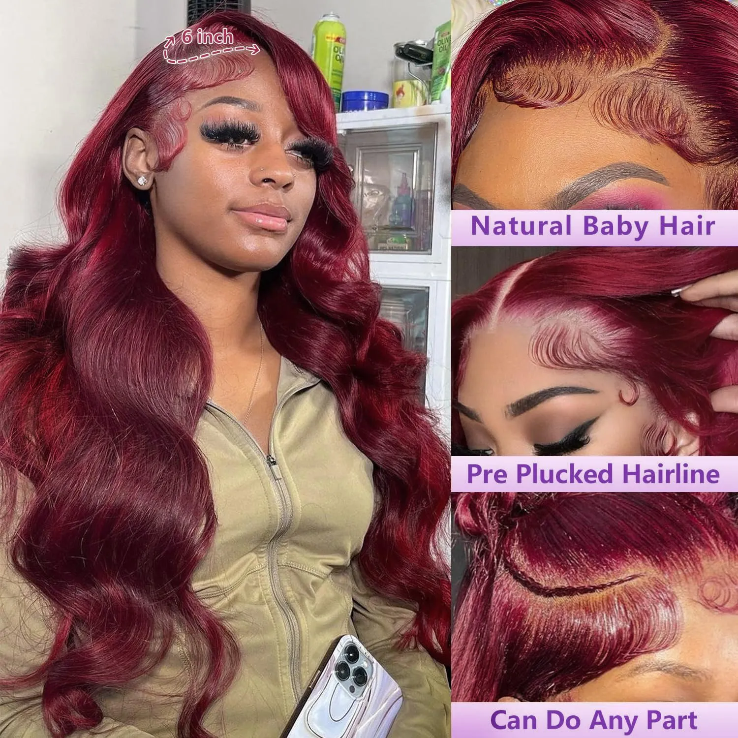 28 Inch 99J Burgundy Lace Front Wigs Human Hair 13x6 Lace Front Wigs Human Hair Body Wave HD Transparent with Baby Hair Red Wine Glueless Lace Front Wigs Human Hair Wigs for Women 180 Density