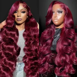 28 Inch 99J Burgundy Lace Front Wigs Human Hair 13x6 Lace Front Wigs Human Hair Body Wave HD Transparent with Baby Hair Red Wine Glueless Lace Front Wigs Human Hair Wigs for Women 180 Density