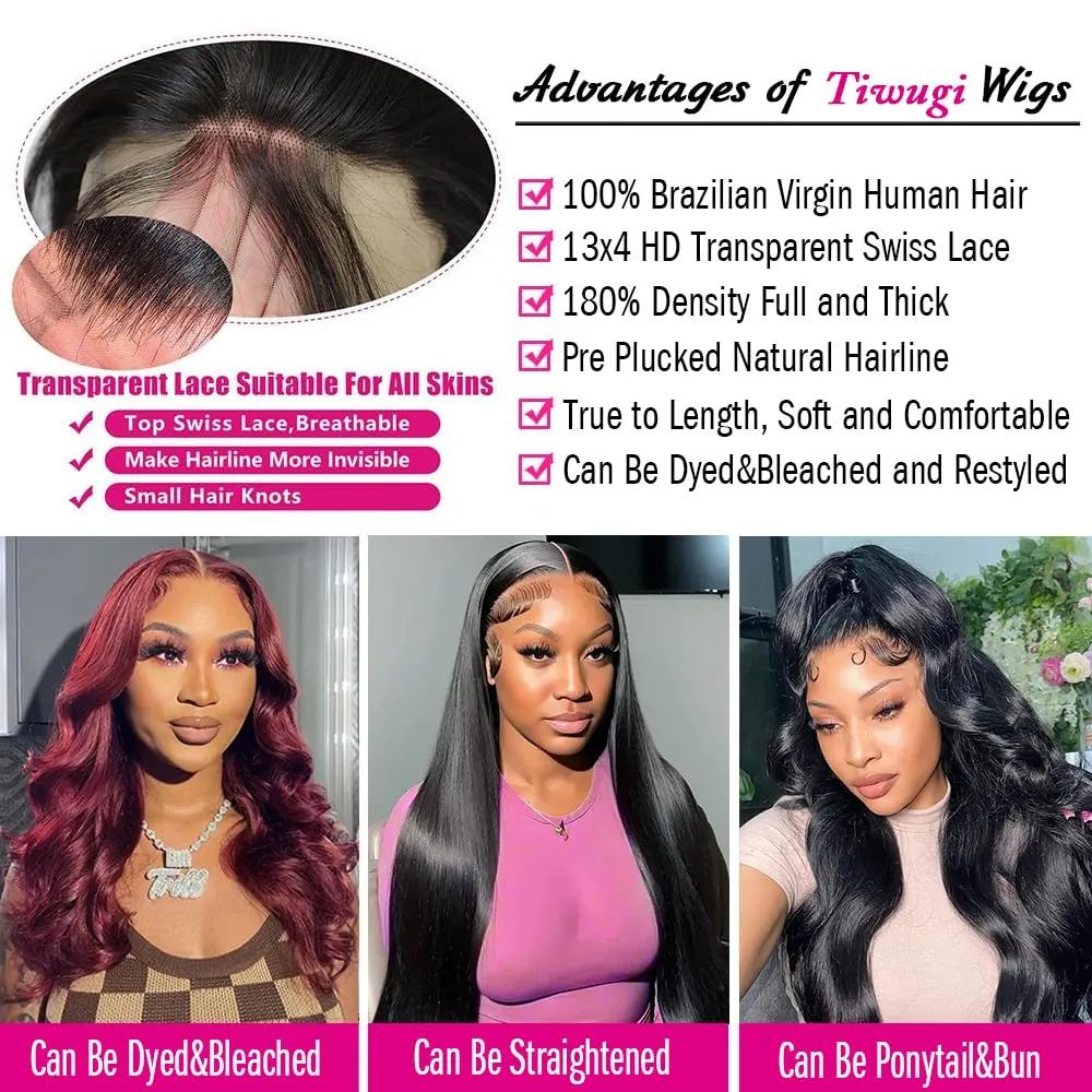 28 Inch Body Wave Lace Front Wigs Human Hair 13x4 HD Lace Front Wigs Human Hair Pre Plucked Body Wave Glueless Frontal Wigs Human Hair 180% Density for Women