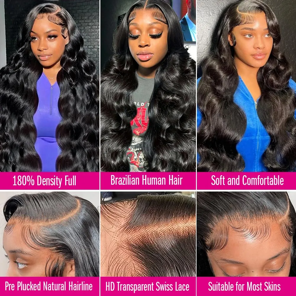 28 Inch Body Wave Lace Front Wigs Human Hair 13x4 HD Lace Front Wigs Human Hair Pre Plucked Body Wave Glueless Frontal Wigs Human Hair 180% Density for Women