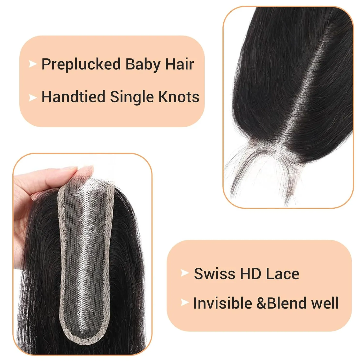 2x6 Closure Human Hair 16 Inch HD Transparent Lace 2x6 Body Wave Closure Middle Part Brazilian Human Hair Closure With Baby Hair Natural Black