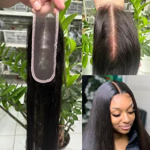 2x6 HD Swiss Lace Melt Skin Lace Closure Long Deep Parting Raw Hair Materials Straight Style Much Fuller with Natural Hair Line Human Hair Natural Black Color (12inch, HD 2x6 lace closure)