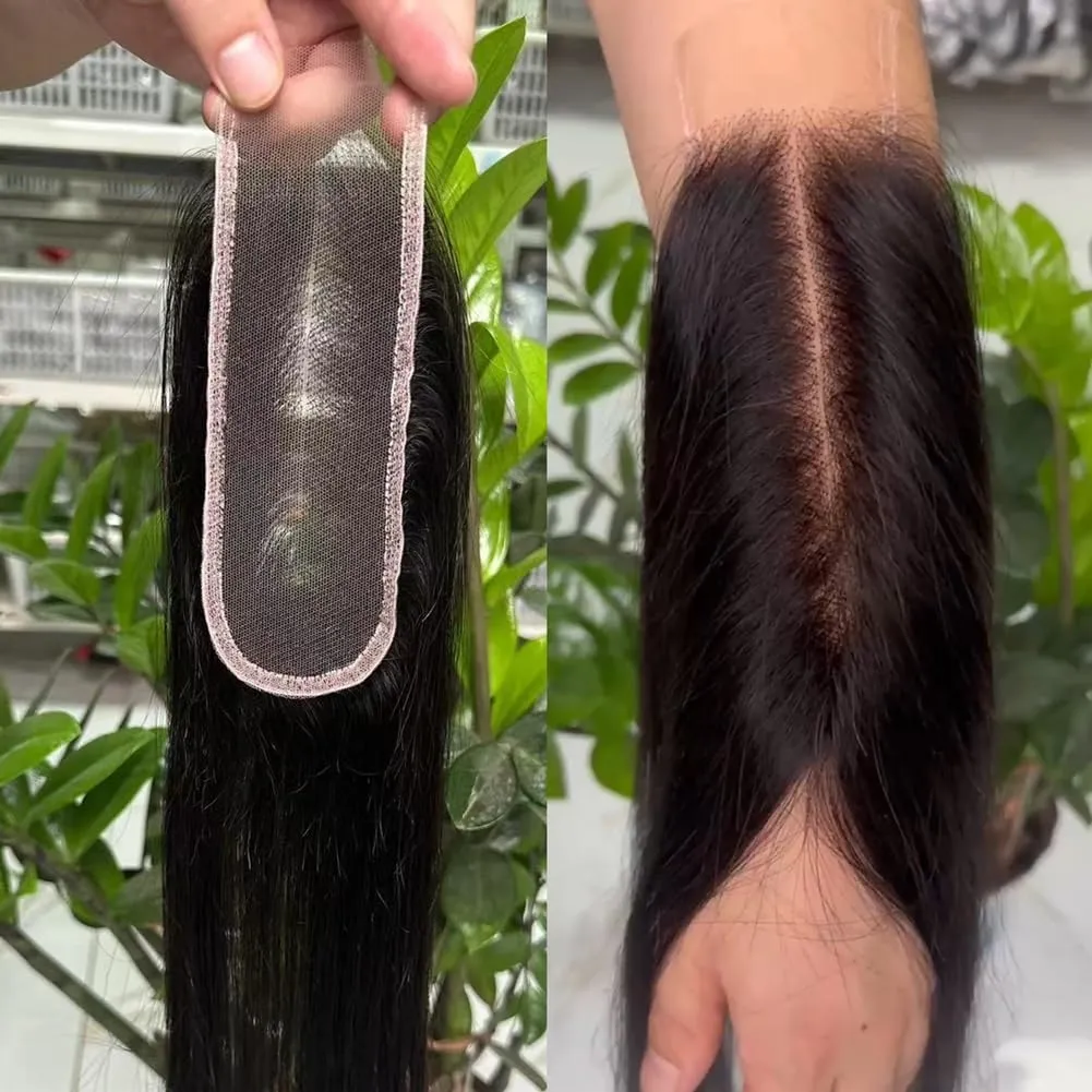 2x6 HD Swiss Lace Melt Skin Lace Closure Long Deep Parting Raw Hair Materials Straight Style Much Fuller with Natural Hair Line Human Hair Natural Black Color (12inch, HD 2x6 lace closure)