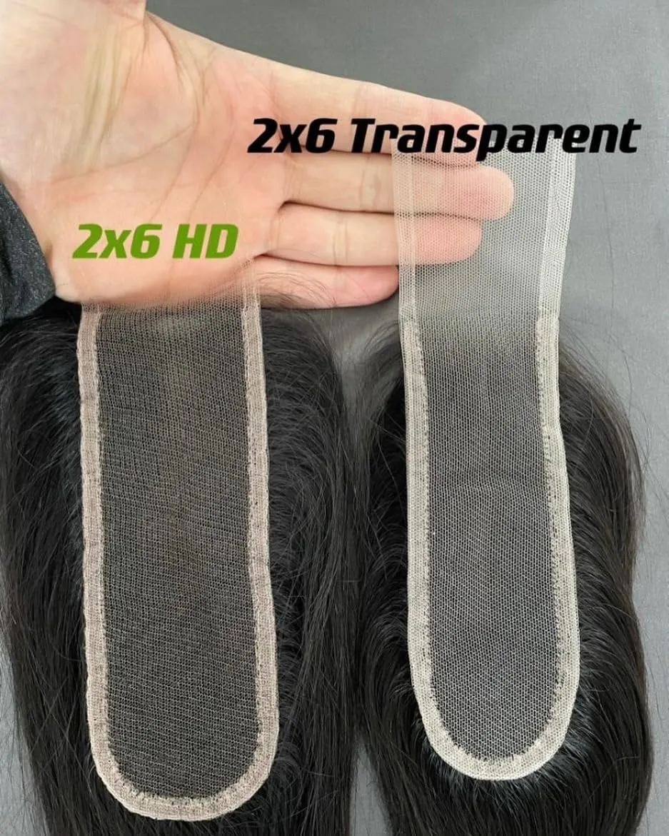 2x6 HD Swiss Lace Melt Skin Lace Closure Long Deep Parting Raw Hair Materials Straight Style Much Fuller with Natural Hair Line Human Hair Natural Black Color (12inch, HD 2x6 lace closure)