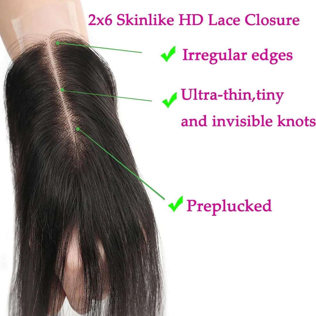 2x6 Human Hair HD Transparent Lace Closure Body Wave Skinlike14inch100% Virgin 2x6 Human Hair Middle Part Kim K Closure Brazilian 2x6 Body Wave HD Closure Natural Black glueless pre plucked bleached