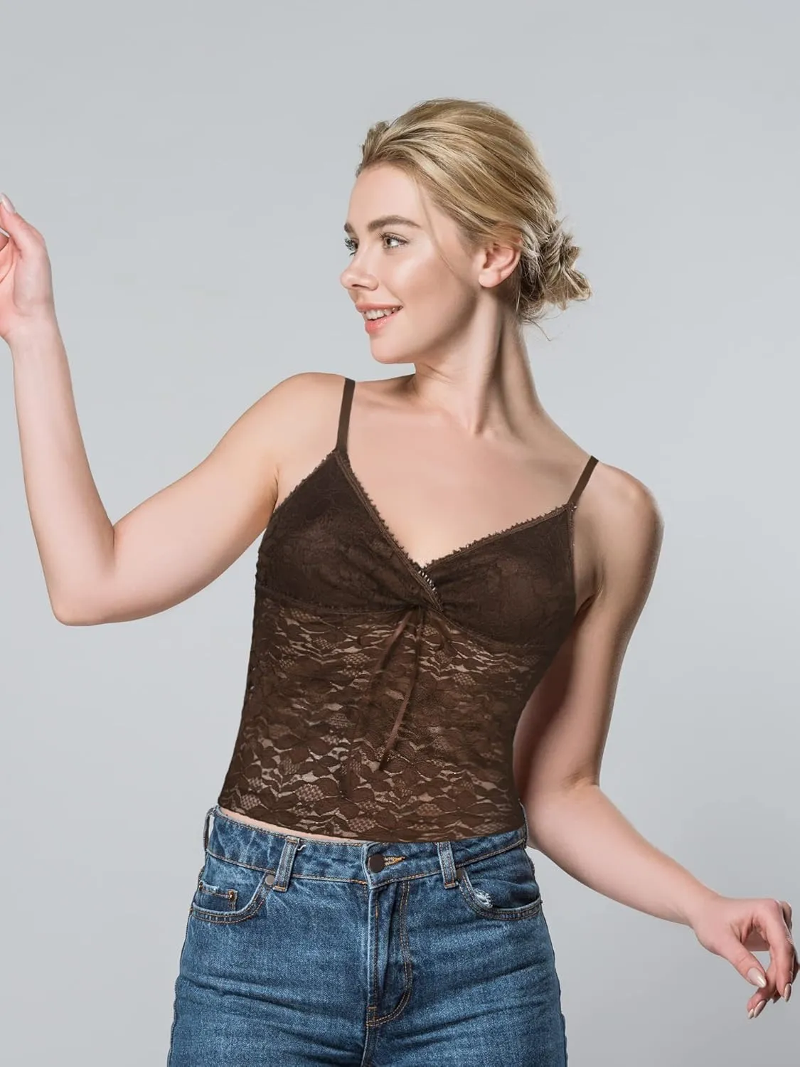 3 Pack Lace Classic Tank Top V Neck Smooth Cami Adjustable Straps Lace Tank Top Shapewear Cami for Women