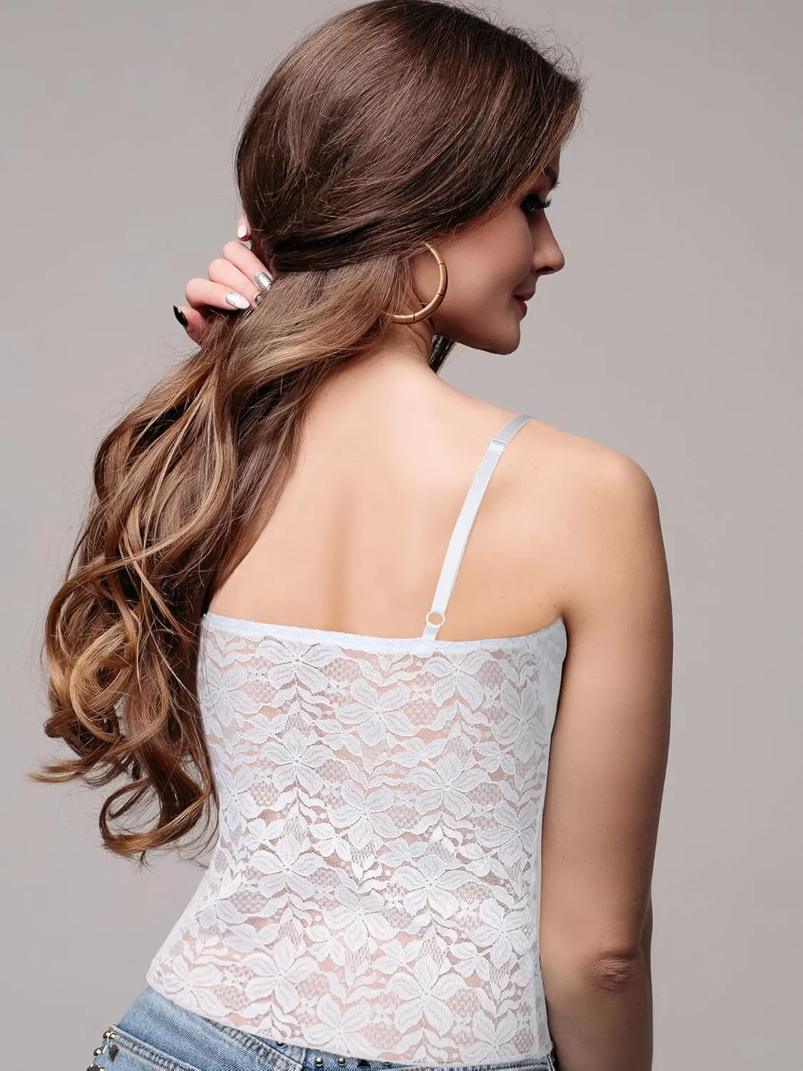 3 Pack Lace Classic Tank Top V Neck Smooth Cami Adjustable Straps Lace Tank Top Shapewear Cami for Women