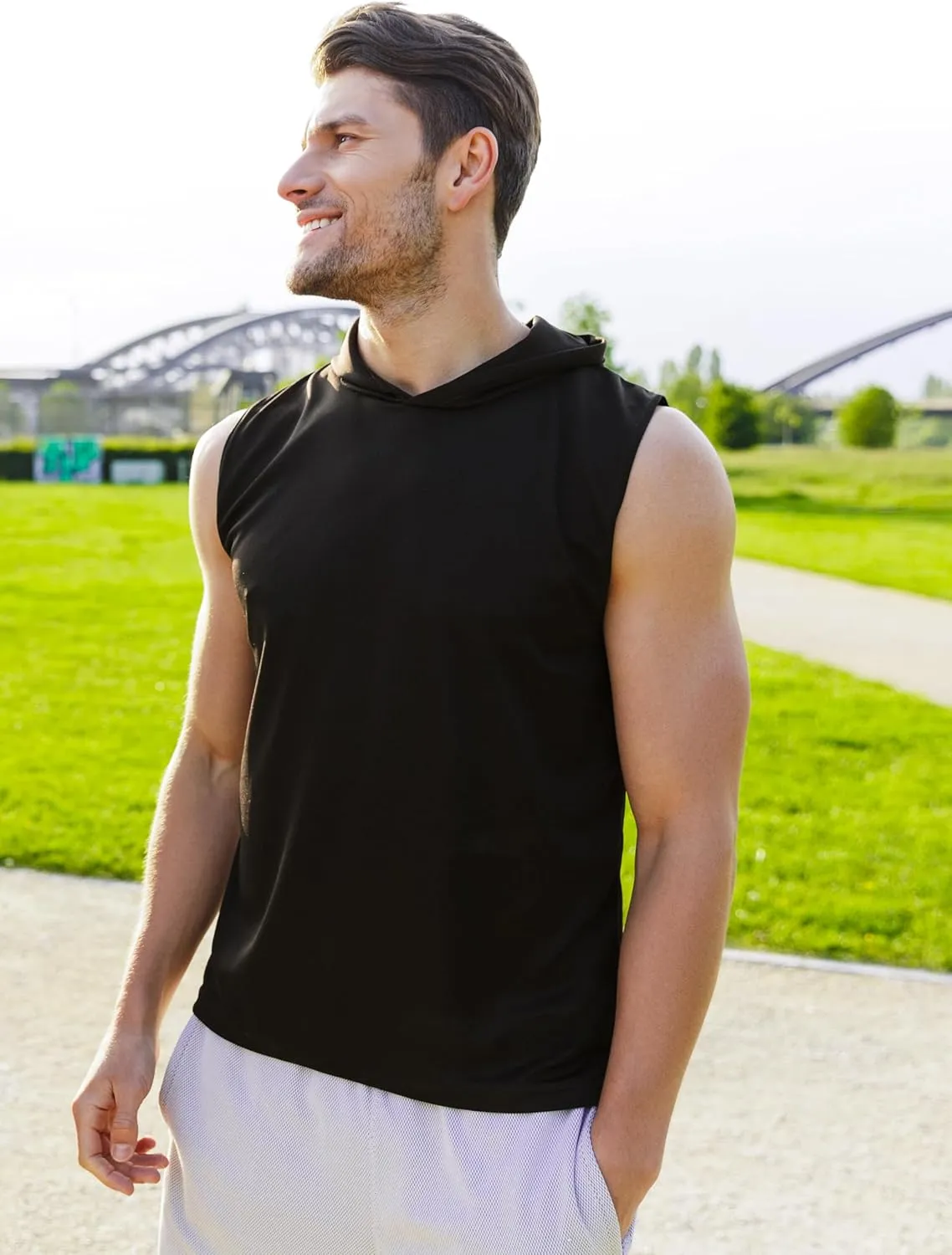 3 Pack Men's Dry Fit Moisture Wicking Tech Quick Dry Sleeveless Shirts Mesh Hoodie Active Athletic Tank Tops